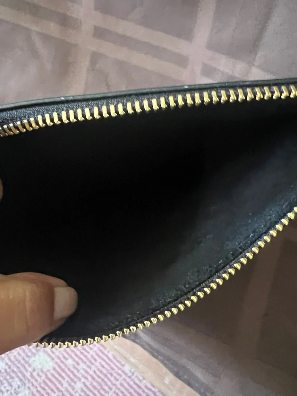 Michael Kors Black Leather Zip Card Pouch with Gold Hardware